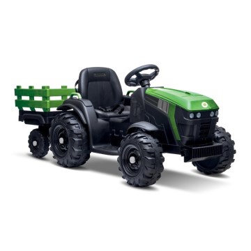 Tractor eléctrico con remolque 2x30W/7000 mAh negro/verde + mando a distancia