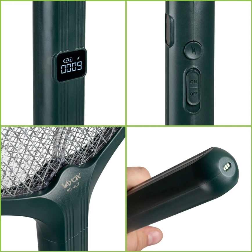 Trampa insectos eléctrico LED 2 en 1 con pantalla LCD 1200 mAh/5V verde