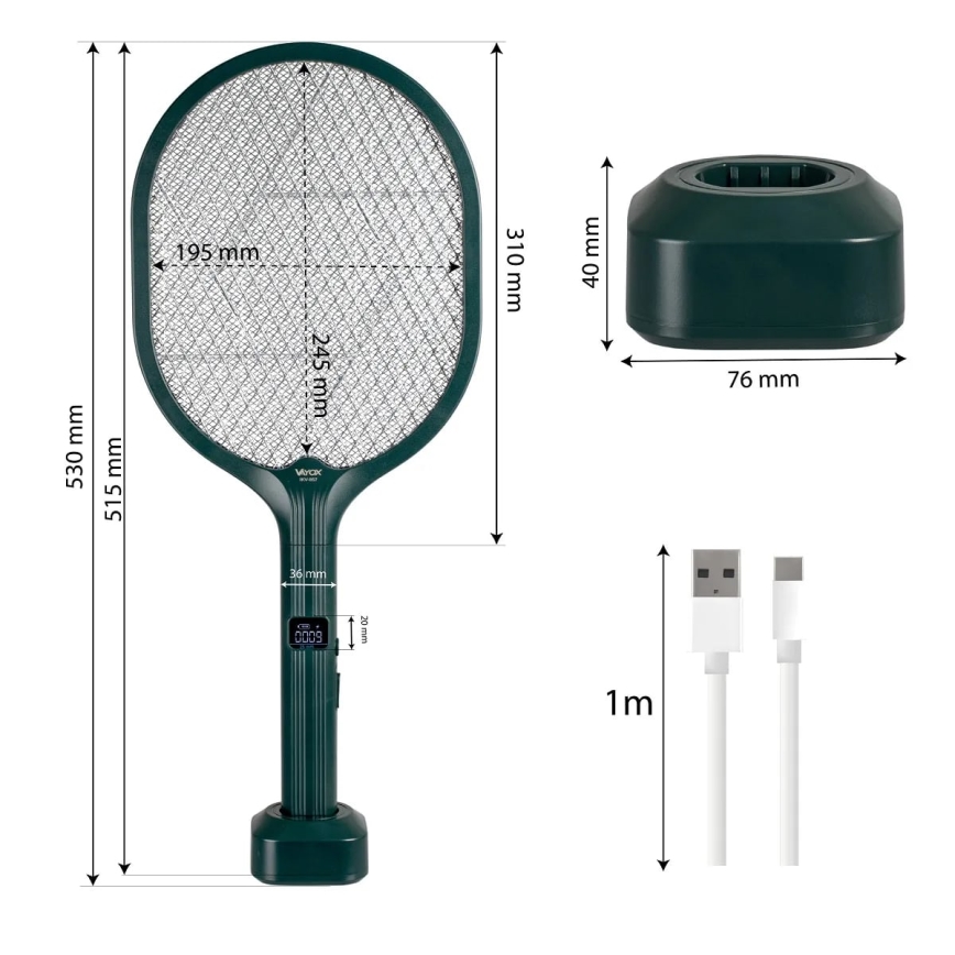 Trampa insectos eléctrico LED 2 en 1 con pantalla LCD 1200 mAh/5V verde