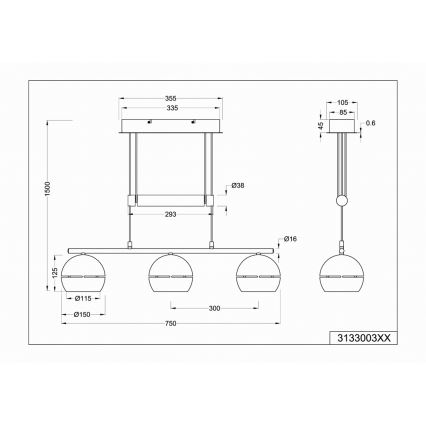 Trio - Lámpara colgante FLETCHER 3xE14/40W/230V cromo mate