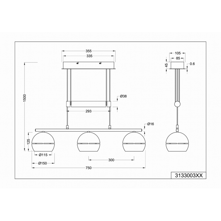 Trio - Lámpara colgante FLETCHER 3xE14/40W/230V cromo mate