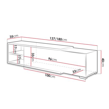 TV mesa CLIF 40x180 cm blanco