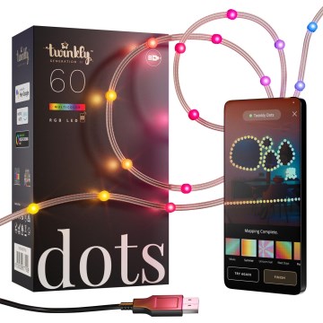 Twinkly - Cadena navideña de LEDs RGB regulable DOTS 60xLED 7 m USB Wi-Fi