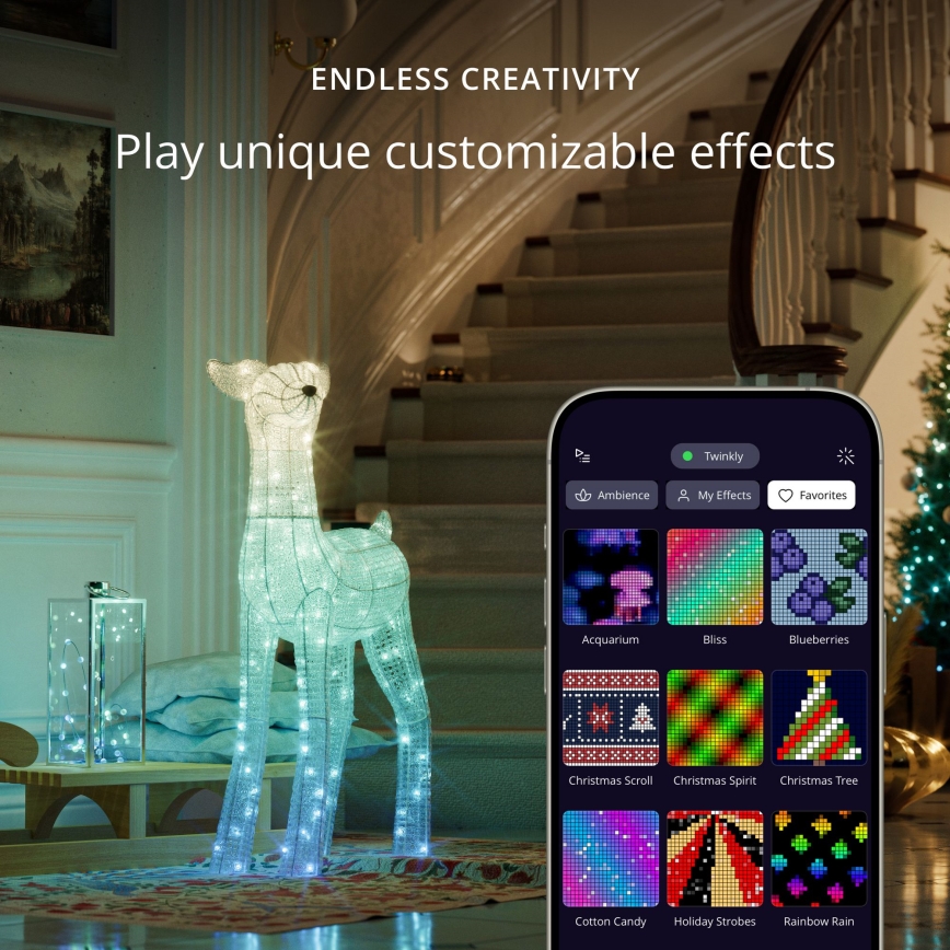Twinkly - Reno navideño exterior LED RGBW regulable REINGEERS 200 LEDs IP44 Wi-Fi
