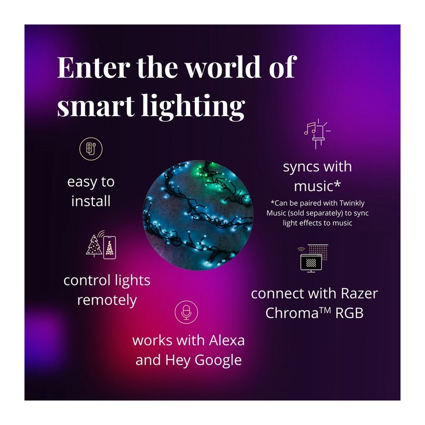 Twinkly - LED RGBW Cadena de Navidad para exteriores regulable CLUSTER 400xLED 9,5m IP44 Wi-Fi
