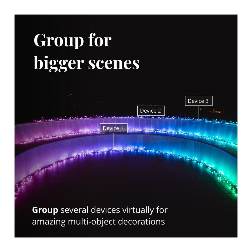 Twinkly - LED RGBW Cadena de Navidad para exteriores regulable CLUSTER 400xLED 9,5m IP44 Wi-Fi