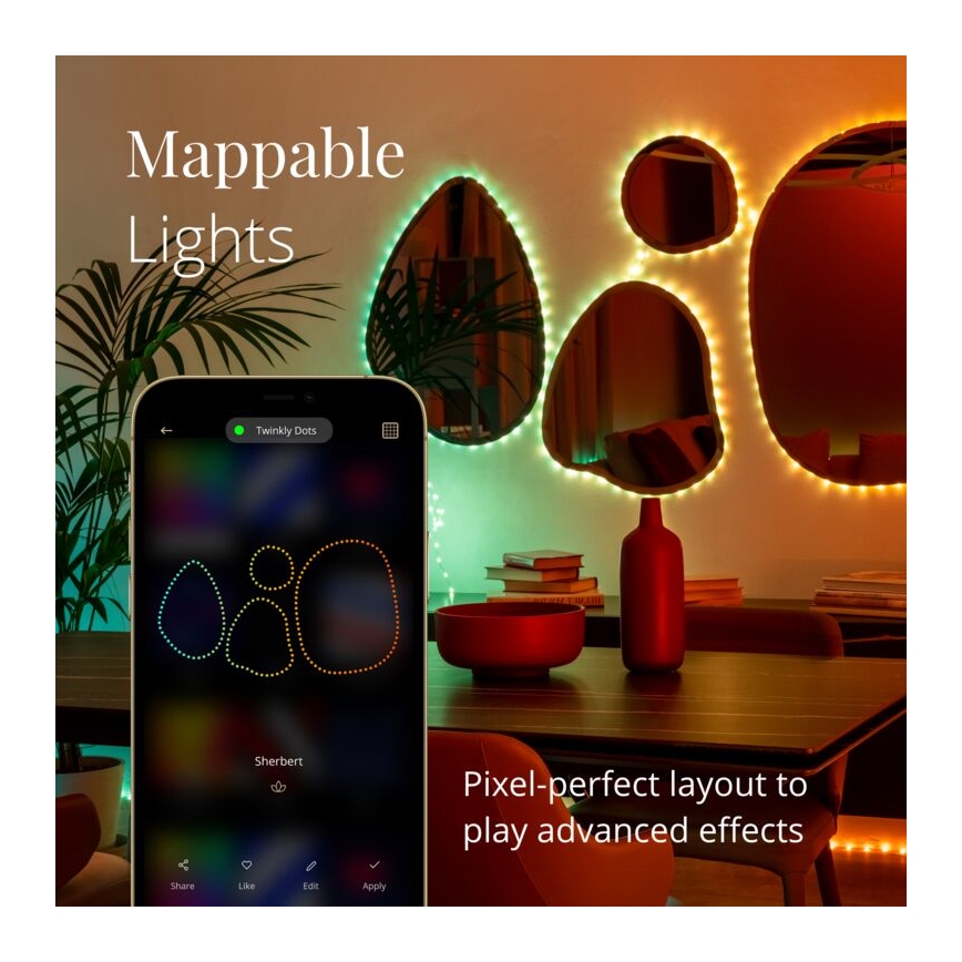 Twinkly - Tira LED RGB regulable para exteriores DOTS 200xLED 10 m IP44 Wi-Fi