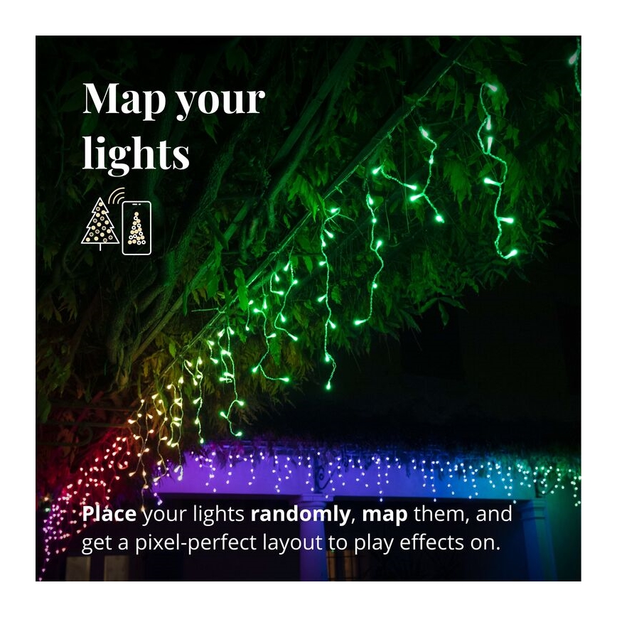 Twinkly - LED RGB Regulable exterior Cortina de Navidad ICICLE 190xLED 11,5m IP44 Wi-Fi