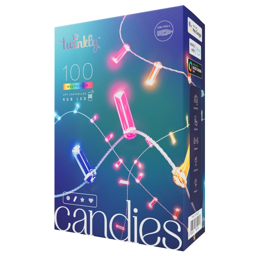 Twinkly - LED RGB Regulable Cinta de Navidad CANDIES 100xLED 8 m USB Wi-Fi