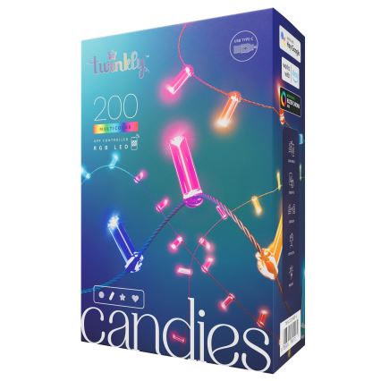 Twinkly - Guirnalda de luces LED RGB regulable CANDIES 200 LEDs 14 m USB Wi-Fi