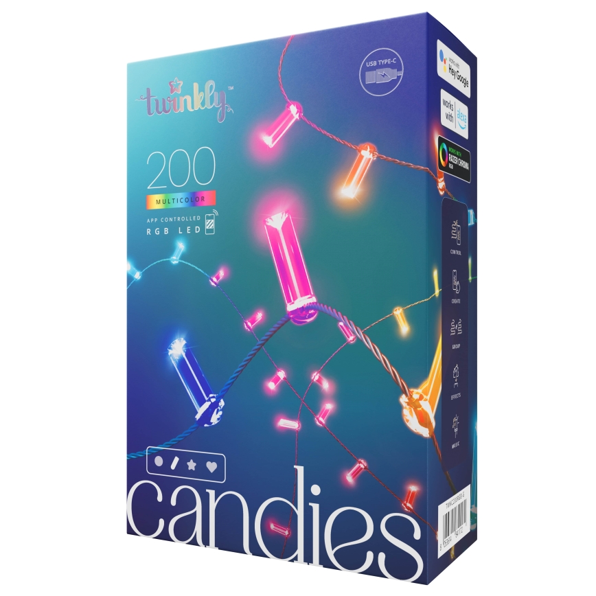 Twinkly - Guirnalda de luces LED RGB regulable CANDIES 200 LEDs 14 m USB Wi-Fi