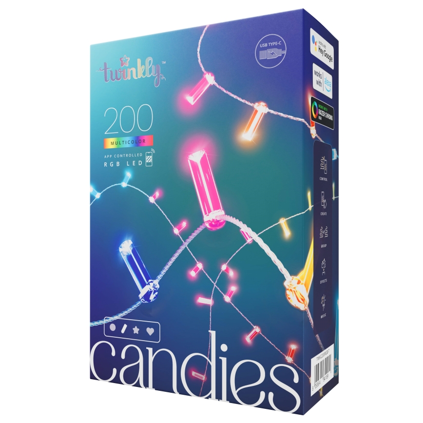 Twinkly - LED RGB Regulable Cinta de Navidad CANDIES 200xLED 14 m USB Wi-Fi