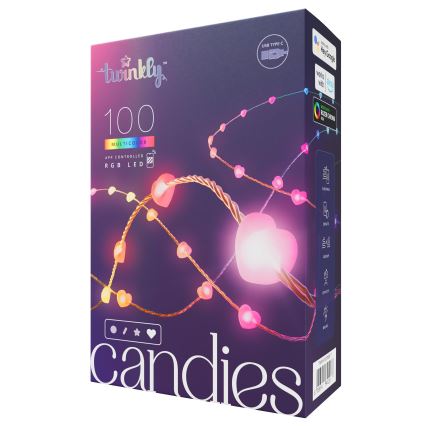 Twinkly - LED RGB Regulable Cinta de Navidad CANDIES 100xLED 8 m USB Wi-Fi
