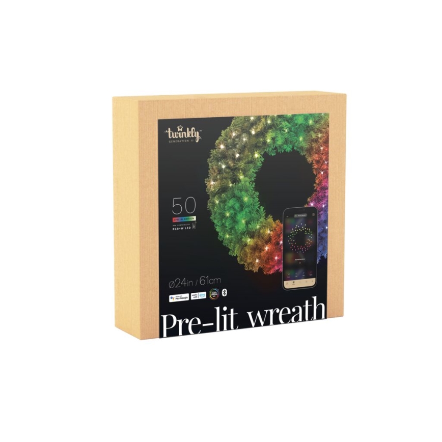 Twinkly - LED RGB Regulable Corona de Navidad PRE-LIT WREATH 50xLED diá. 61cm Wi-Fi