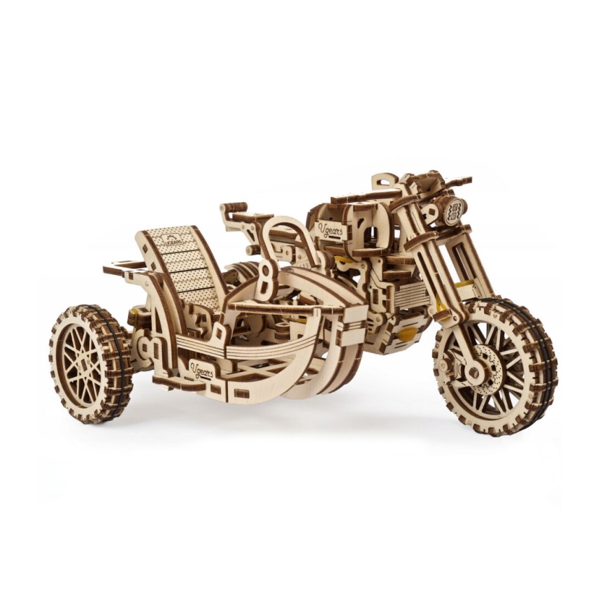 Ugears - Puzzle mecánico 3D de madera motocicleta Scrambler con remolque