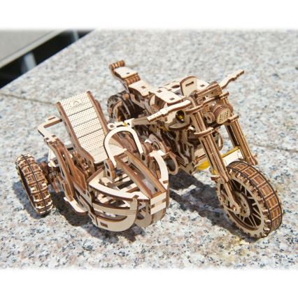 Ugears - Puzzle mecánico 3D de madera motocicleta Scrambler con remolque