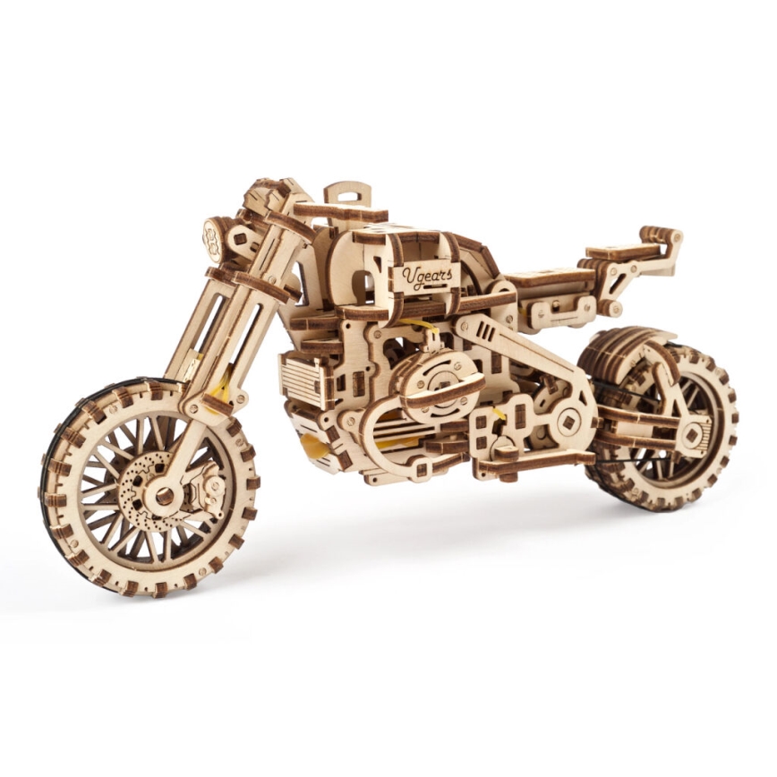 Ugears - Puzzle mecánico 3D de madera motocicleta Scrambler con remolque