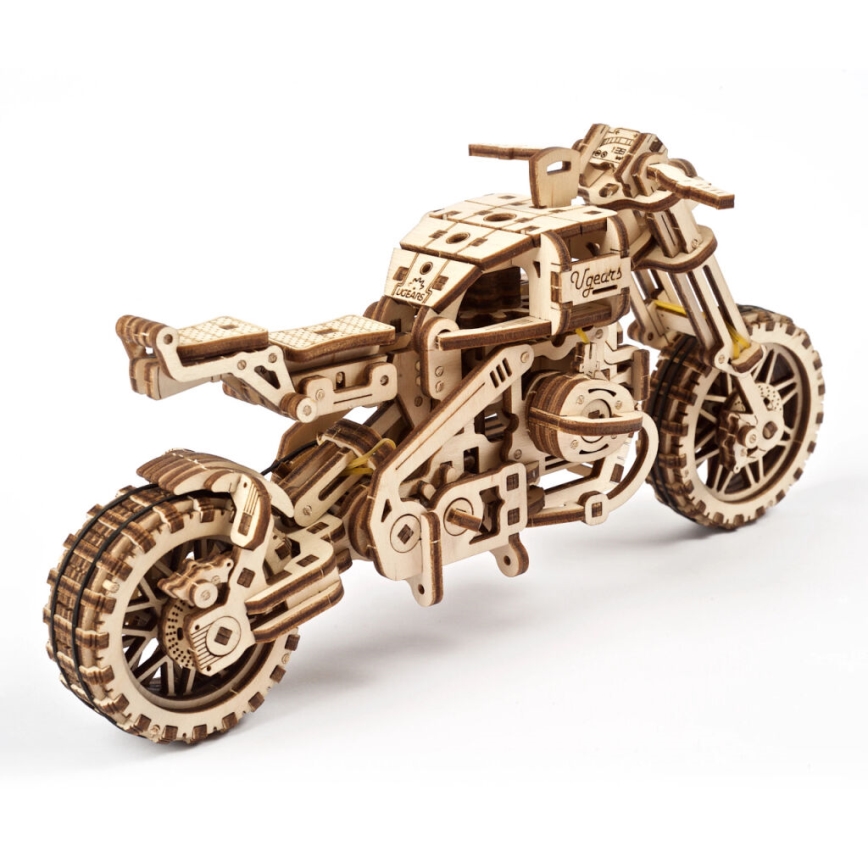 Ugears - Puzzle mecánico 3D de madera motocicleta Scrambler con remolque