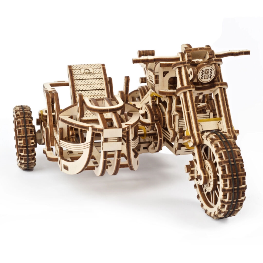 Ugears - Puzzle mecánico 3D de madera motocicleta Scrambler con remolque