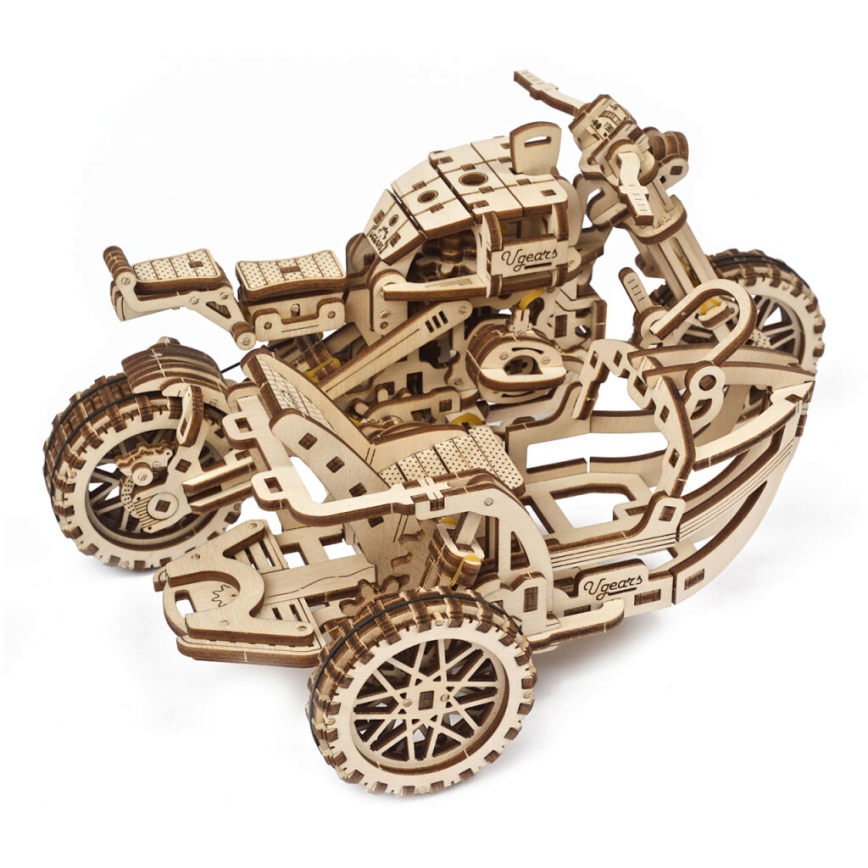 Ugears - Puzzle mecánico 3D de madera motocicleta Scrambler con remolque