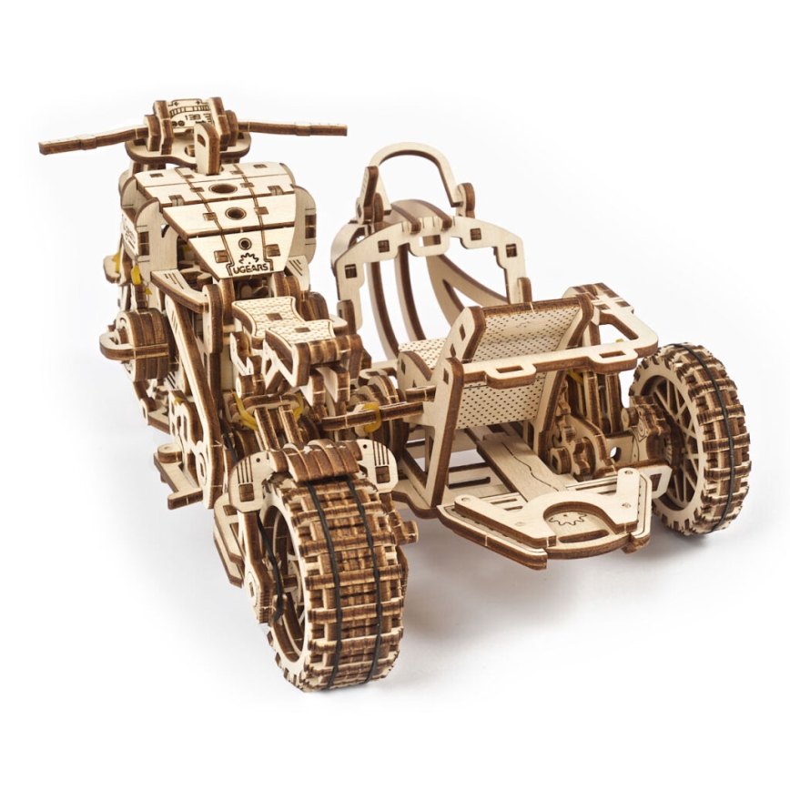 Ugears - Puzzle mecánico 3D de madera motocicleta Scrambler con remolque