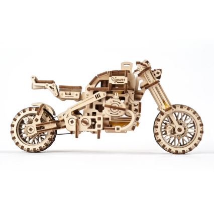 Ugears - Puzzle mecánico 3D de madera motocicleta Scrambler con remolque