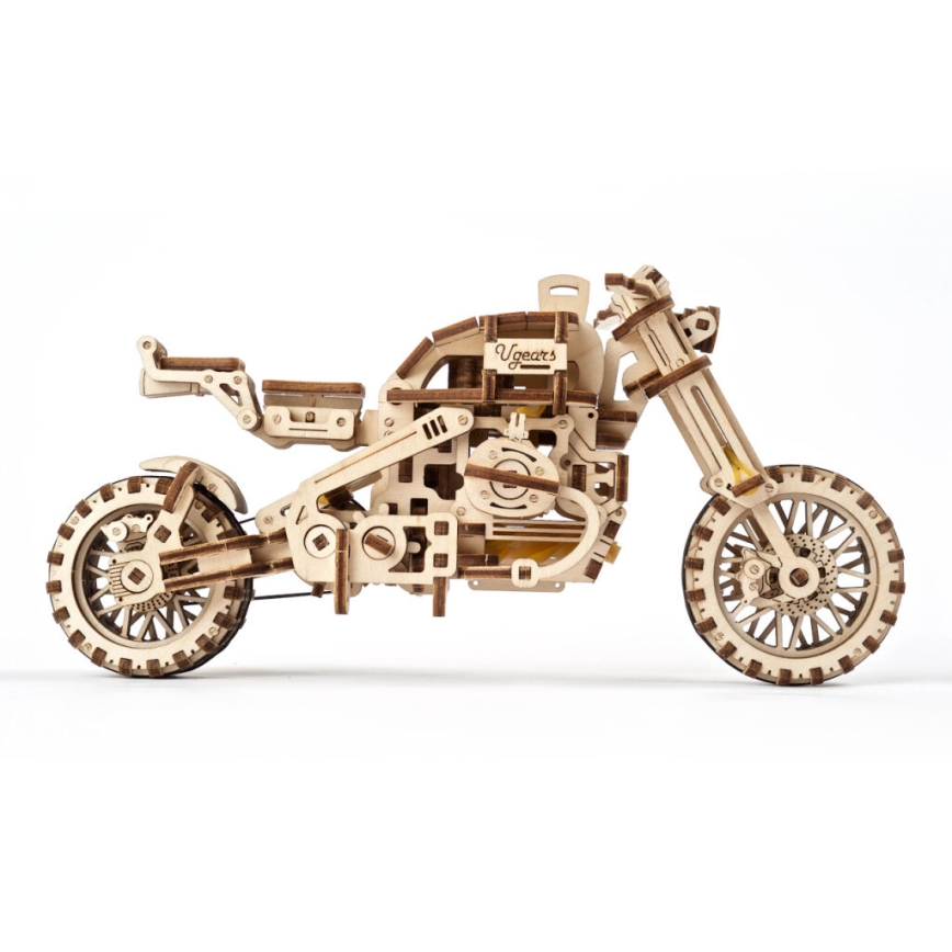 Ugears - Puzzle mecánico 3D de madera motocicleta Scrambler con remolque