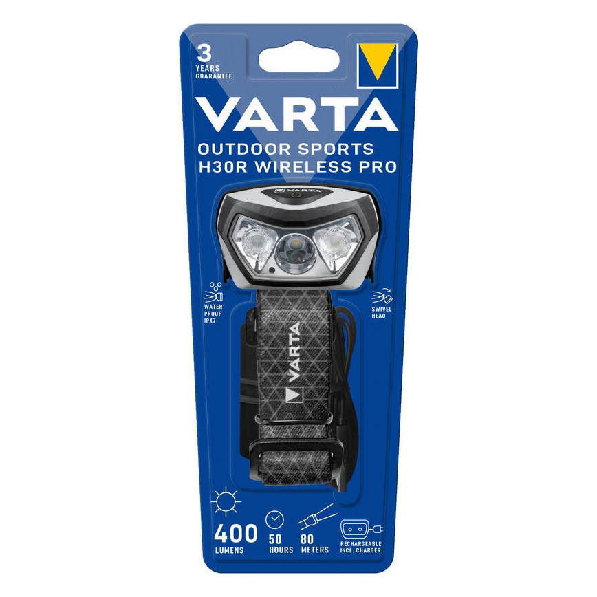 Varta 18650101401 - Linterna frontal recargable LED regulable con carga inalámbrica OUTDOOR SPORTS LED/5V 1800 mAh IPX7