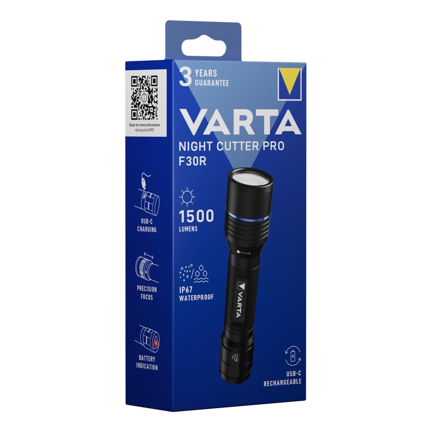 Varta 18921101111 - Linterna recargable LED NIGHT CUTTER PRO F30R LED/USB IP67 2600 mAh
