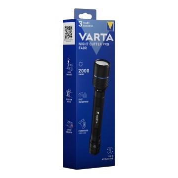Varta 18922101111 - Linterna recargable LED con batería externa NIGHT CUTTER PRO F40R LED/USB IP67 5200 mAh