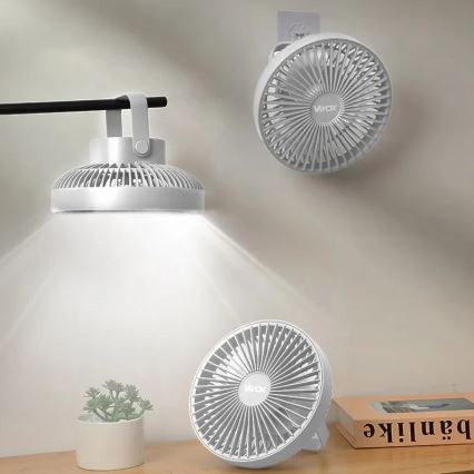 Ventilador de mesa recargable LED con iluminación LED LED/2W/5V USB 2400 mAh blanco