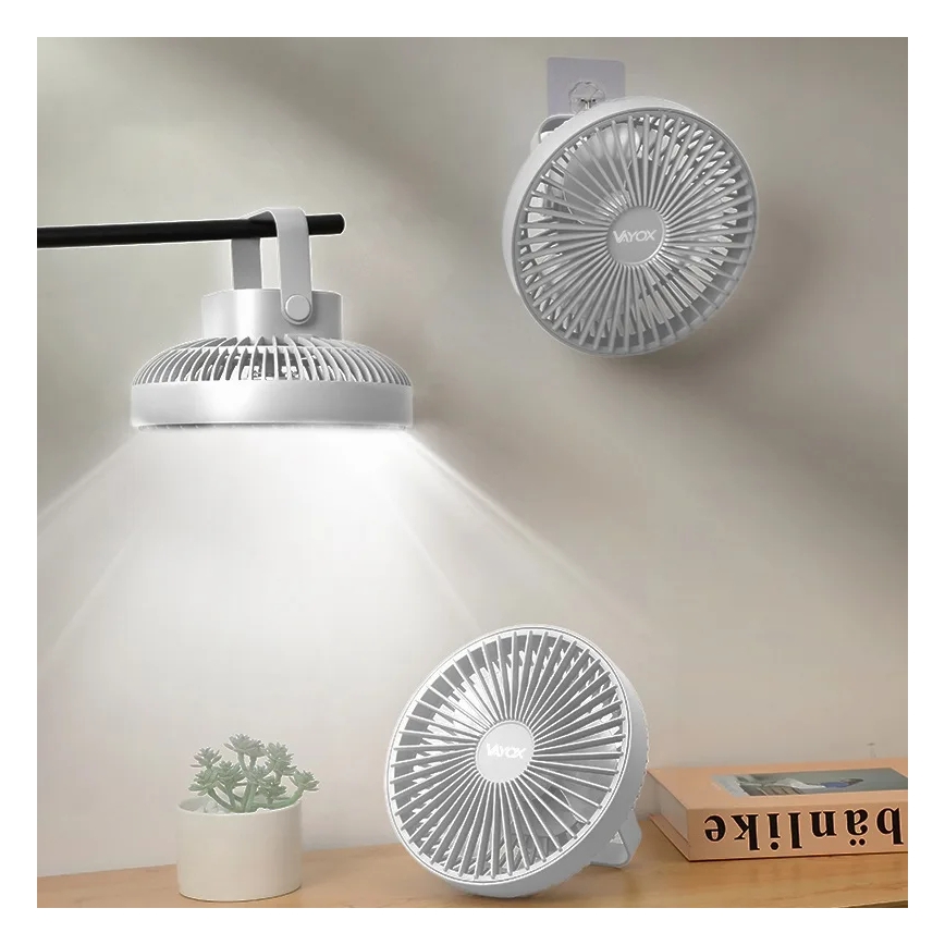 Ventilador de mesa recargable LED con iluminación LED LED/2W/5V USB 2400 mAh blanco