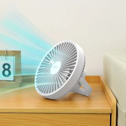 Ventilador de mesa recargable LED con iluminación LED LED/2W/5V USB 2400 mAh blanco