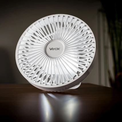 Ventilador de mesa recargable LED con iluminación LED LED/2W/5V USB 2400 mAh blanco