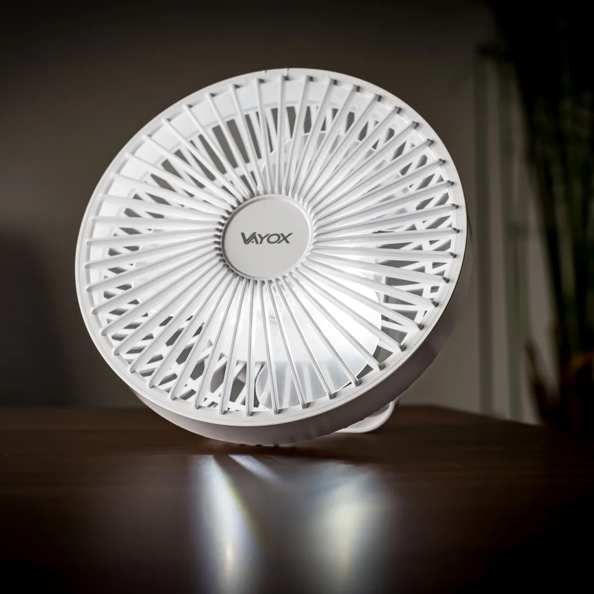 Ventilador de mesa recargable LED con iluminación LED LED/2W/5V USB 2400 mAh blanco