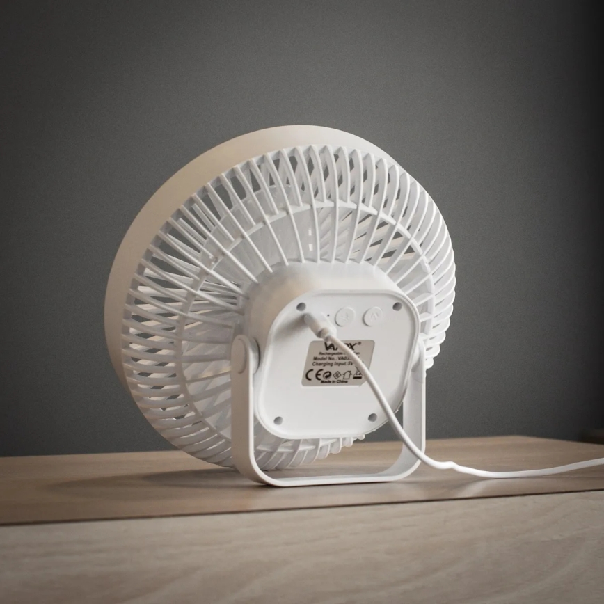 Ventilador de mesa recargable LED con iluminación LED LED/2W/5V USB 2400 mAh blanco