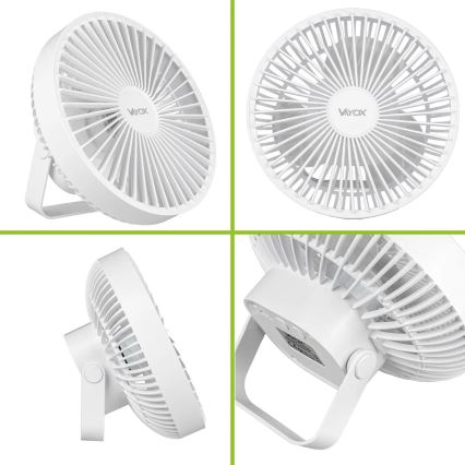 Ventilador de mesa recargable LED con iluminación LED LED/2W/5V USB 2400 mAh blanco