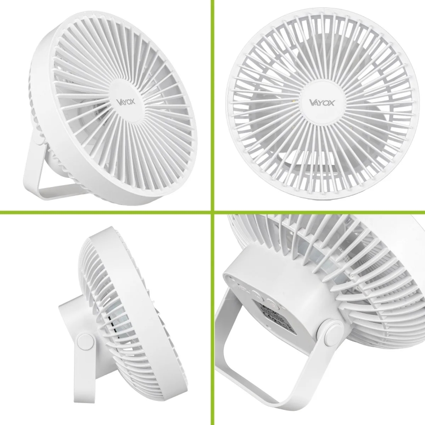 Ventilador de mesa recargable LED con iluminación LED LED/2W/5V USB 2400 mAh blanco