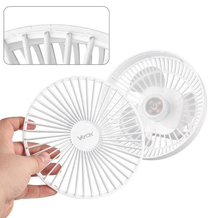 Ventilador de mesa recargable LED con iluminación LED LED/2W/5V USB 2400 mAh blanco
