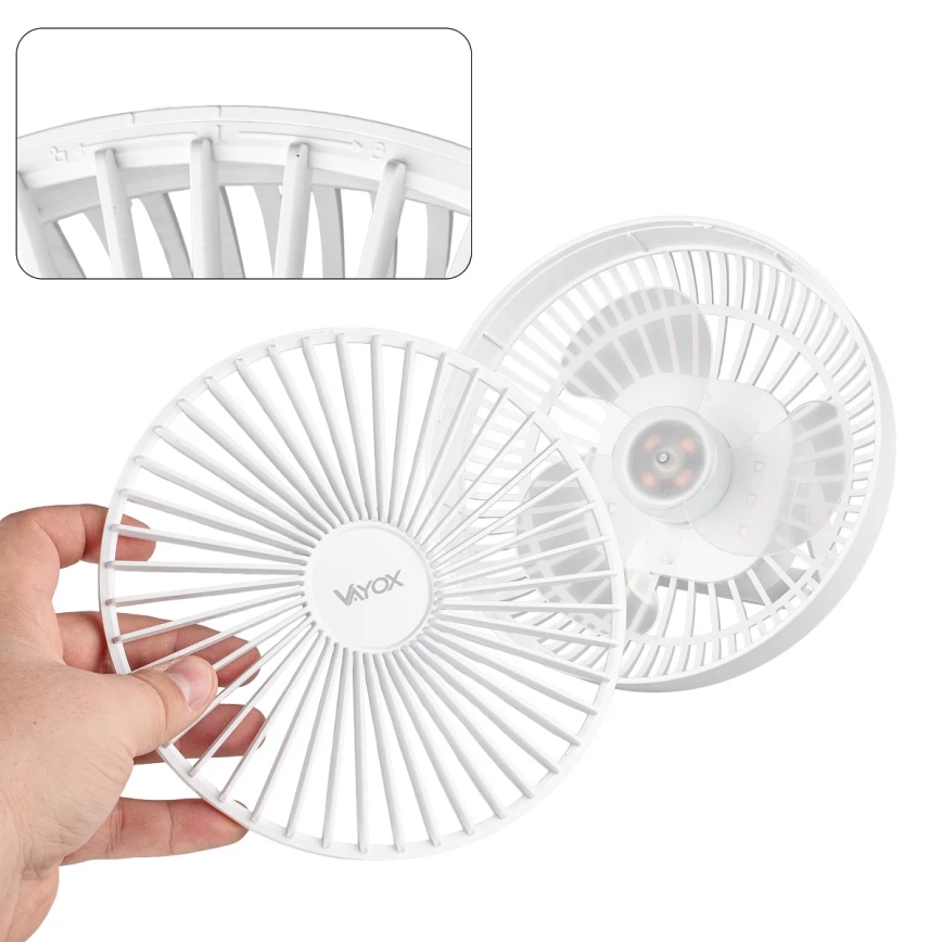 Ventilador de mesa recargable LED con iluminación LED LED/2W/5V USB 2400 mAh blanco
