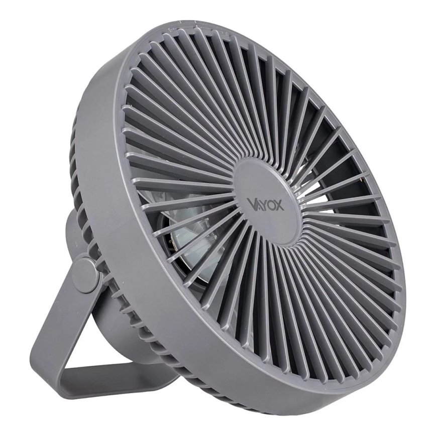 Ventilador de mesa recargable LED con iluminación LED LED/2W/5V USB 2400 mAh gris