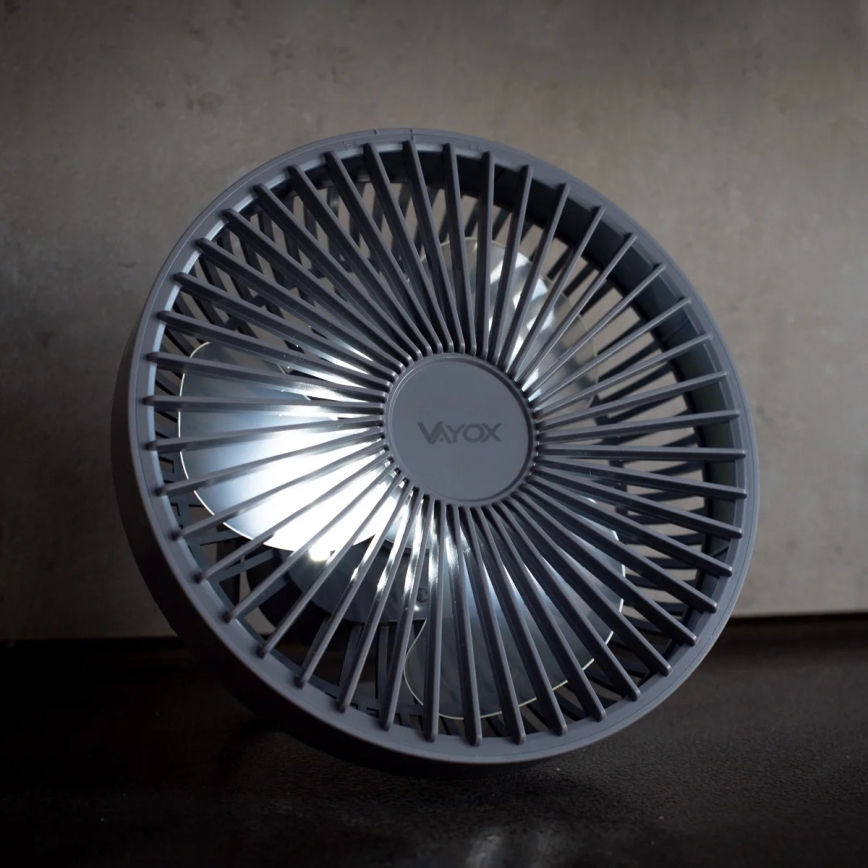 Ventilador de mesa recargable LED con iluminación LED LED/2W/5V USB 2400 mAh gris