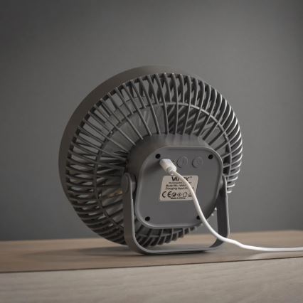 Ventilador de mesa recargable LED con iluminación LED LED/2W/5V USB 2400 mAh gris