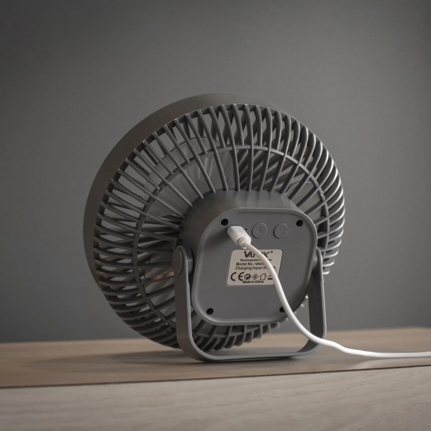 Ventilador de mesa recargable LED con iluminación LED LED/2W/5V USB 2400 mAh gris