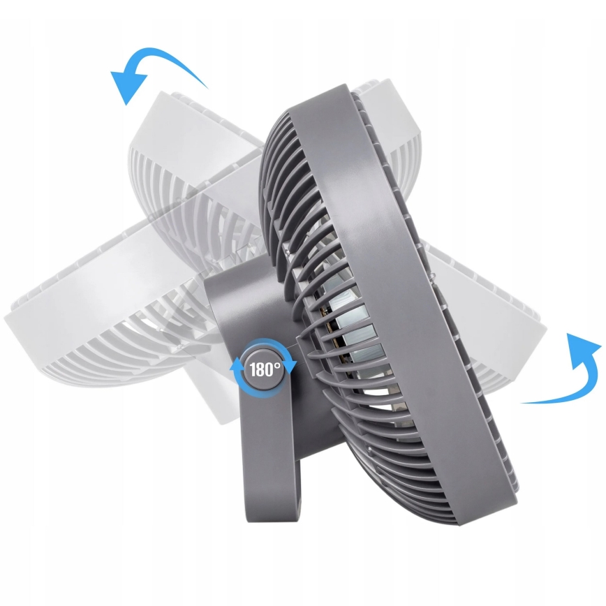 Ventilador de mesa recargable LED con iluminación LED LED/2W/5V USB 2400 mAh gris