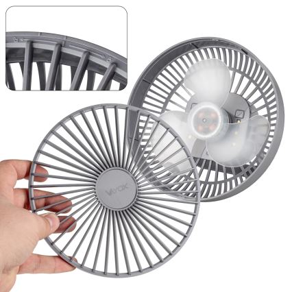 Ventilador de mesa recargable LED con iluminación LED LED/2W/5V USB 2400 mAh gris