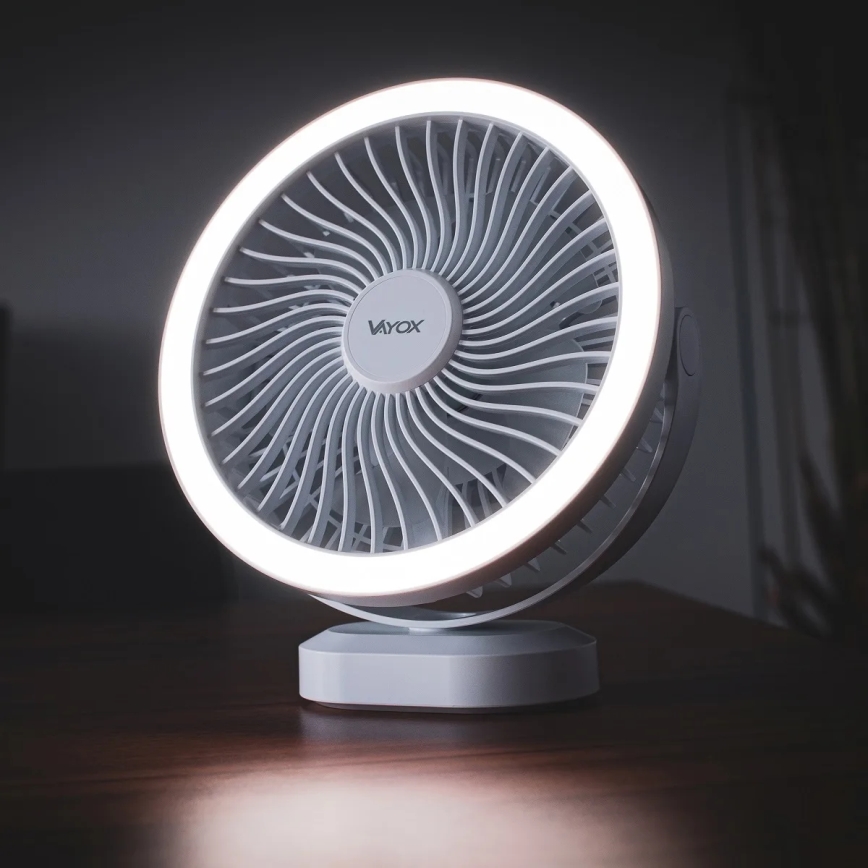 Ventilador de mesa recargable LED con iluminación LED LED/3W/5V USB 2400 mAh blanco