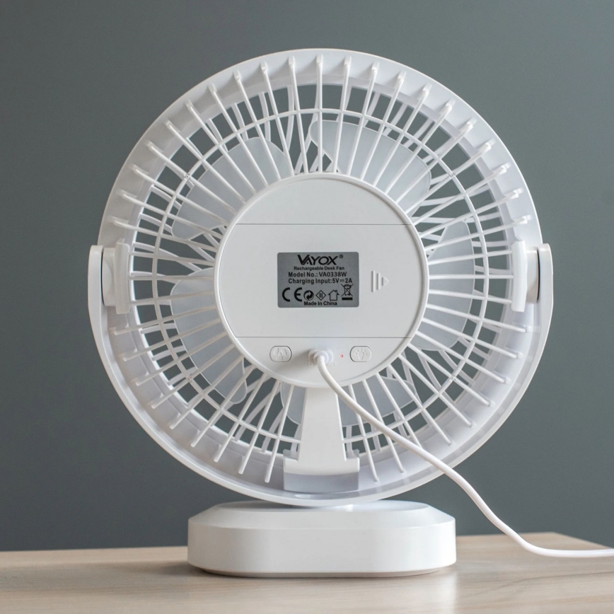 Ventilador de mesa recargable LED con iluminación LED LED/3W/5V USB 2400 mAh blanco