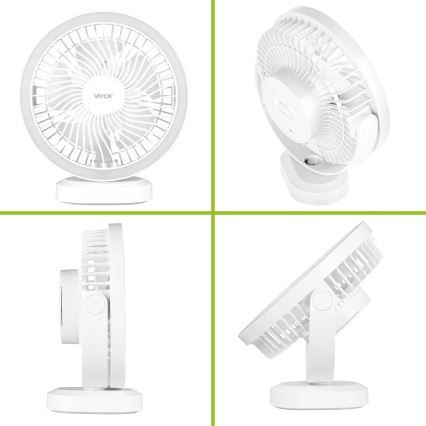 Ventilador de mesa recargable LED con iluminación LED LED/3W/5V USB 2400 mAh blanco