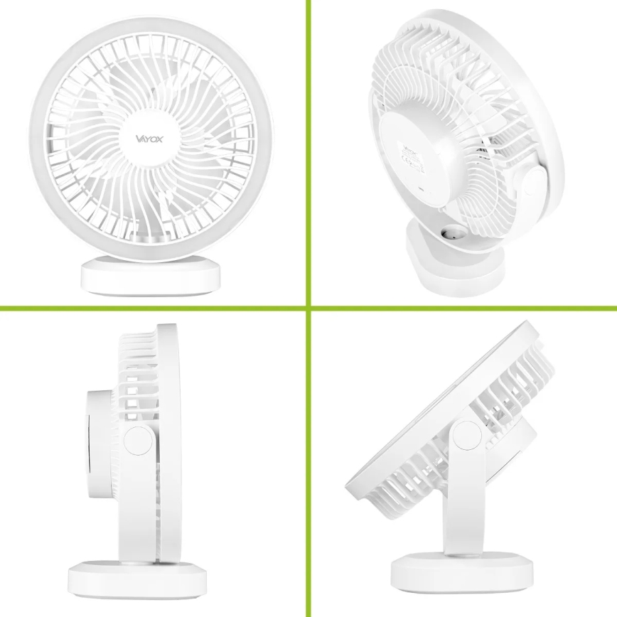 Ventilador de mesa recargable LED con iluminación LED LED/3W/5V USB 2400 mAh blanco